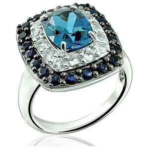 925 Ring Genuine London Blue Topaz and Blue Sapphire SIZE 8